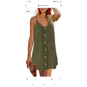 NWT Large Oeuvre Dark Green V-Neck Spaghetti Strap Sleeveless Mini Dress